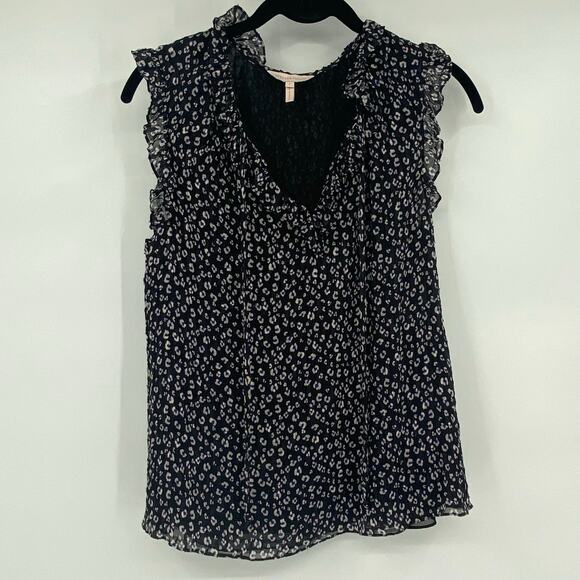 Rebecca Taylor Women's Black Purple White Leopard Silk Blend Blouse Top Size 4 - Picture 2 of 9